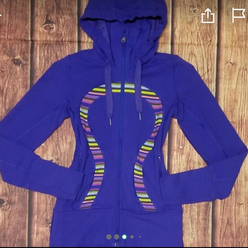 Lululemon blue and rainbow In Stride jacket with hood